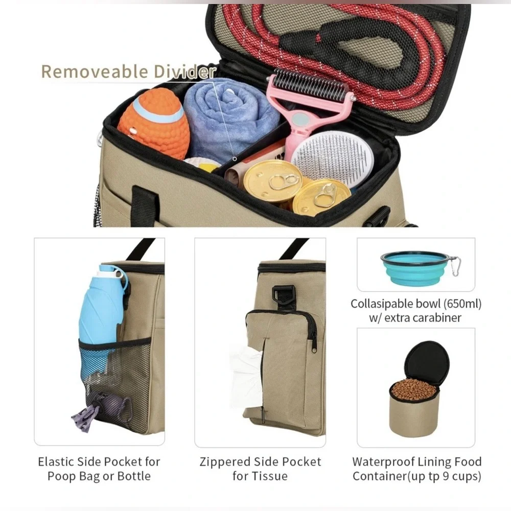 PETSFIT Pet Travel Pack for Dogs or Cats, in the colors, khaki, black and blue
